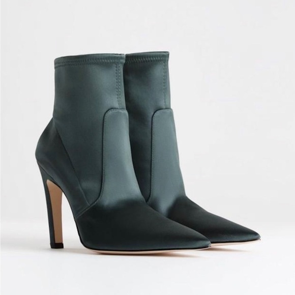 Good American Shoes - Good American The Icon Satin Boots, Green | Size 10